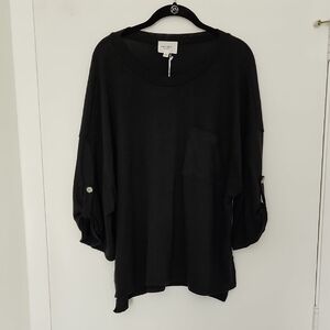 Andree By Unit Black 3/4 Sleeve Hacci Round Neck Top NWT
